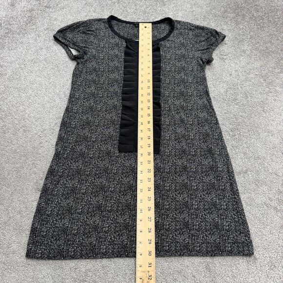 Theory Ginny Tweed Ruffle Silk Midi Shift Dress Womens XS Petite Black White - Picture 11 of 16